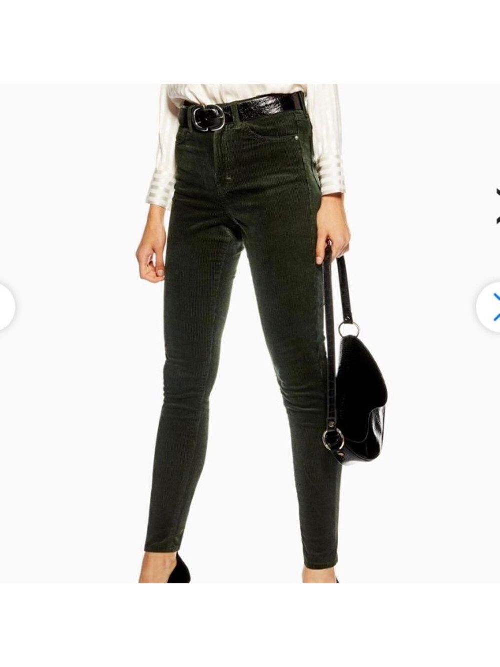 TOPSHOP Green Corduroy Jamie Jeans high rise, ankle grazing skinny jeans
